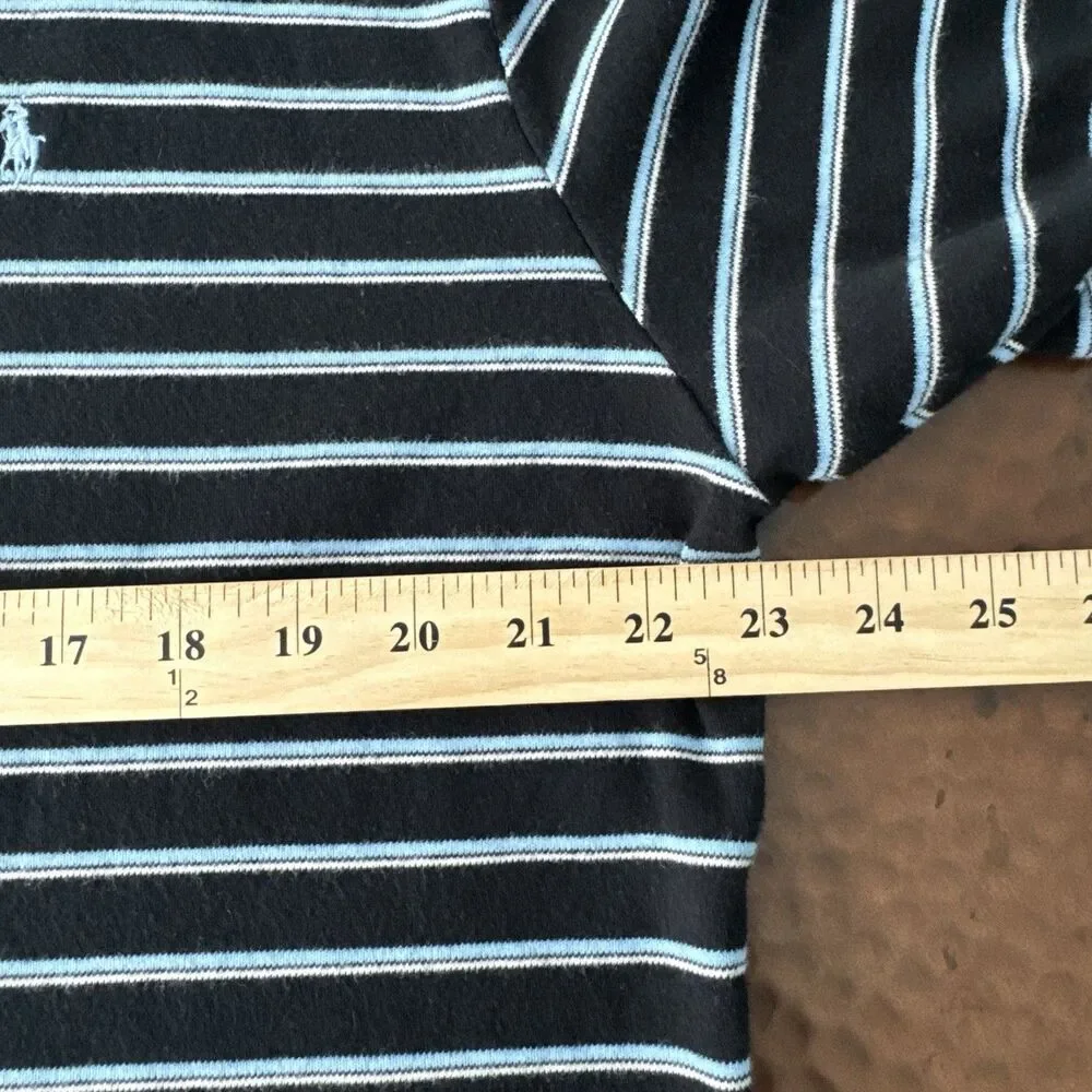VTG Ralph Lauren Polo Men L Blue Striped Black Trim Soft Cotton Pony Golf Shirt
